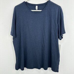 Z by Zella Modal Blend Navy Blue Short Sleeve T-Shirt Relaxed Fit Side Slit Top